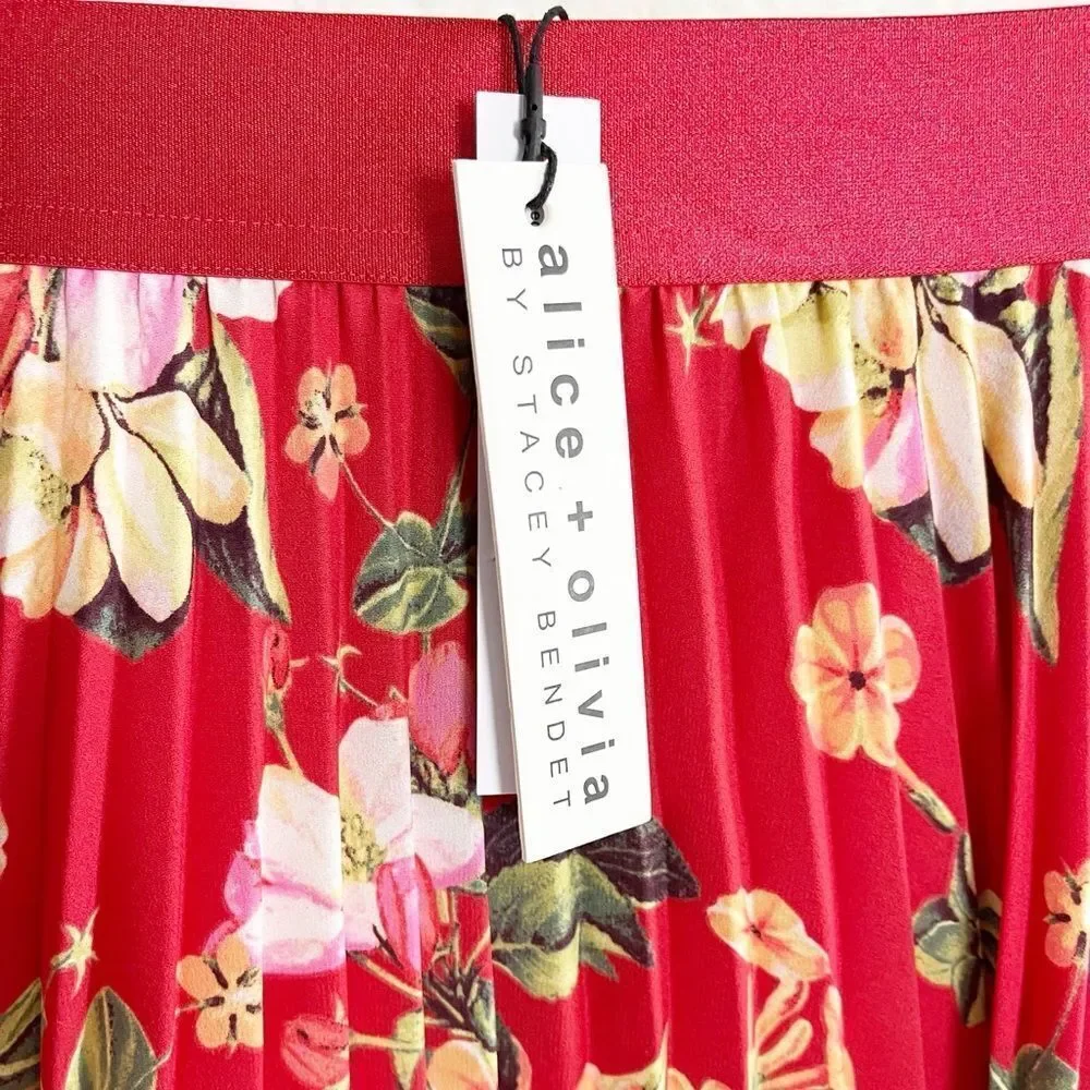 Alice and Olivia Floral Pleated Red Skirt. NWT 10